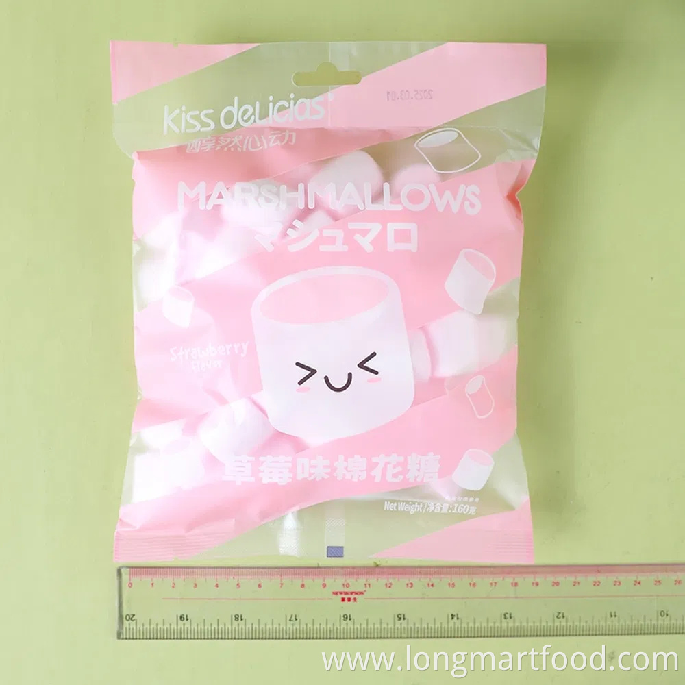 Poly Bag Packaging Soft White Strawberry Flavor Marshmallow Candy